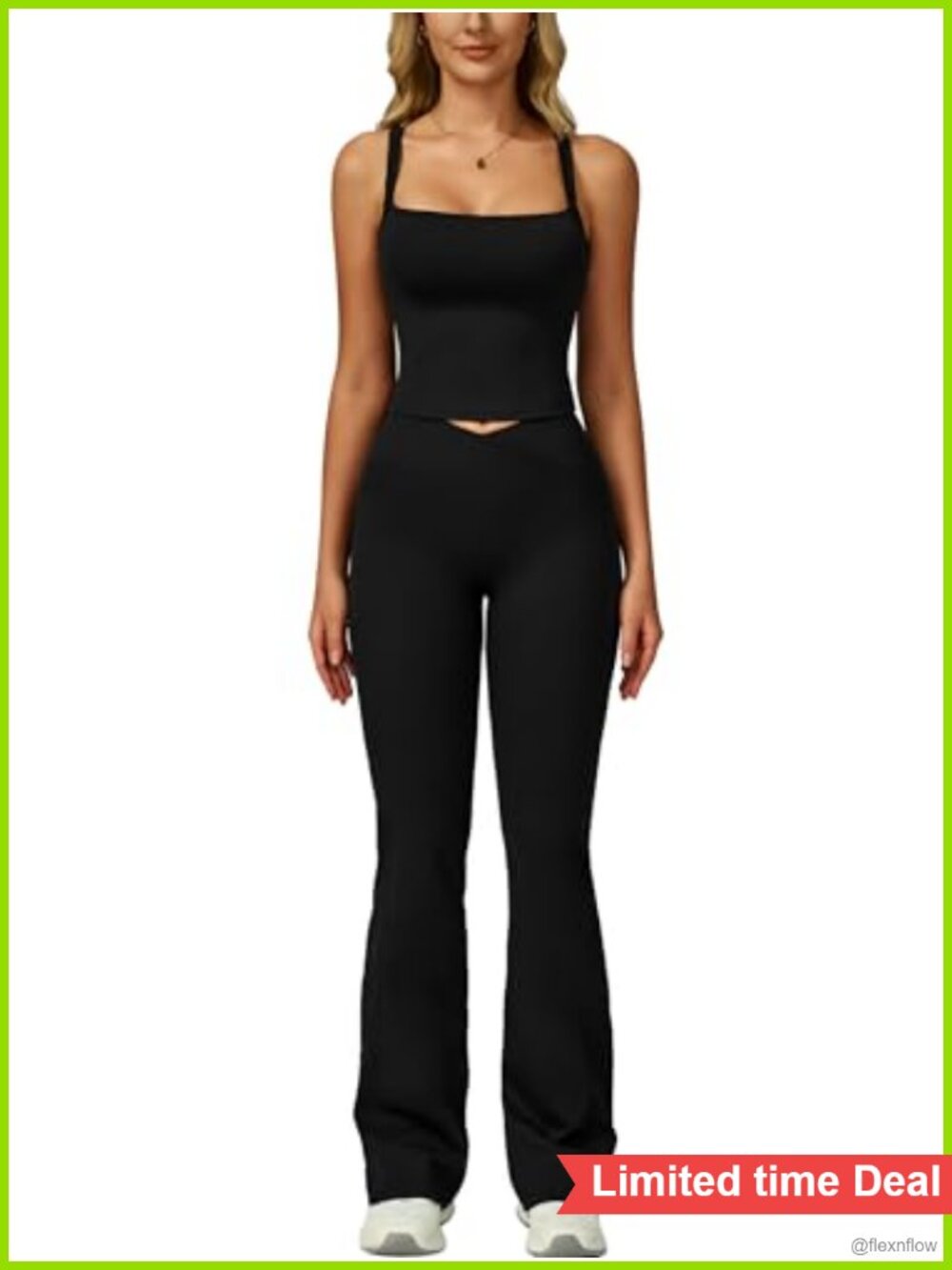 Women's 2 Piece Workout Set Tank Top & Flare Leggings Polyamide Elastane